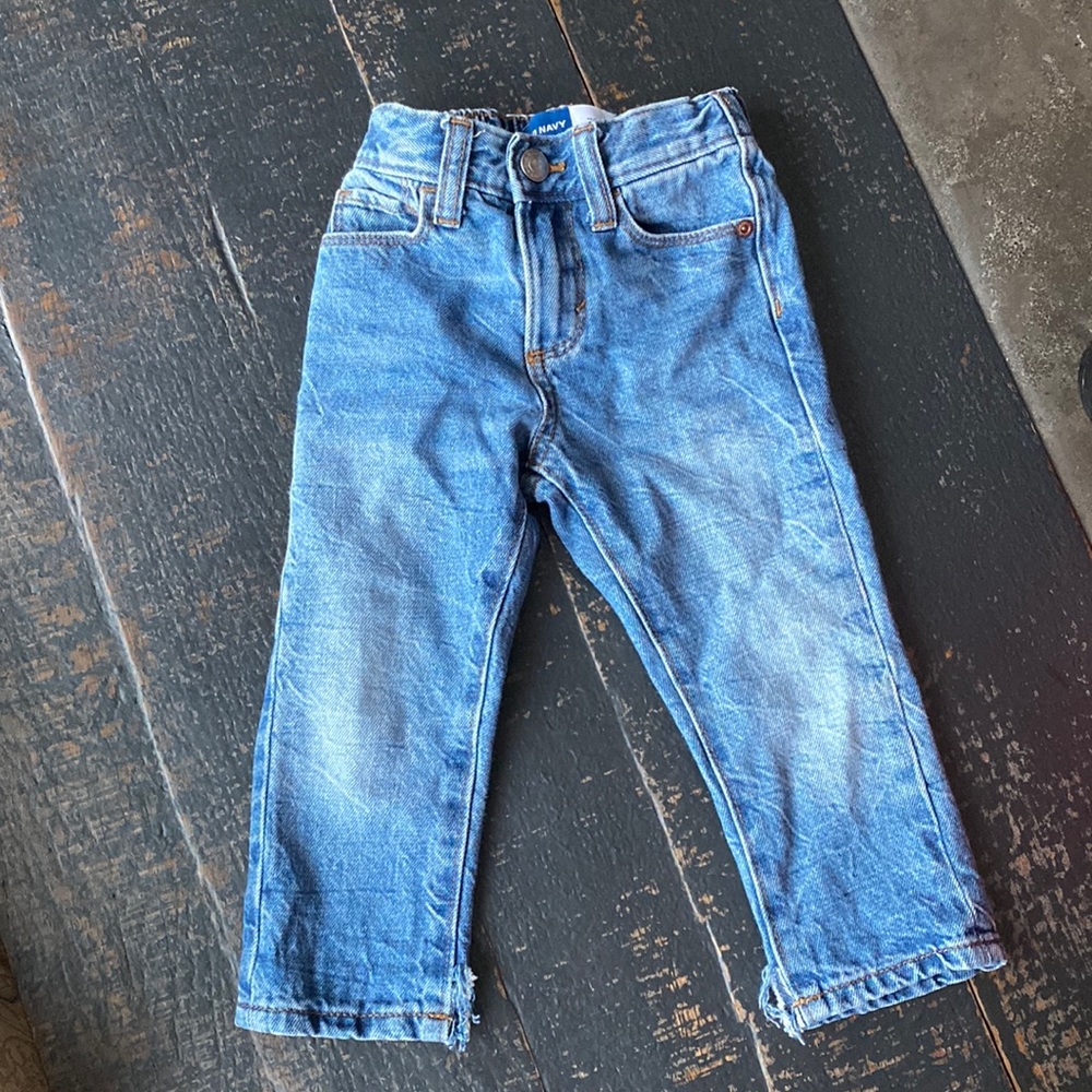 Old Navy Toddler Jeans Boot Cut 18-24 M Adjustable Waist Distressed Medium Wash